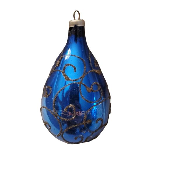 Vintage 50s 60s Cobalt Blue Tear Drop with Black Mica Mercury Glass Ornament - Picture 5 of 6